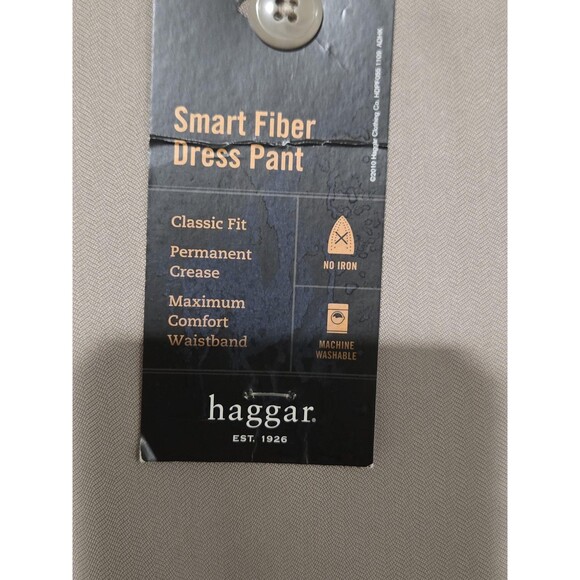 Haggar Dress Pants Mens 34x29 Stone Classic Fit Herringbone Pleated Preppy - Picture 9 of 9